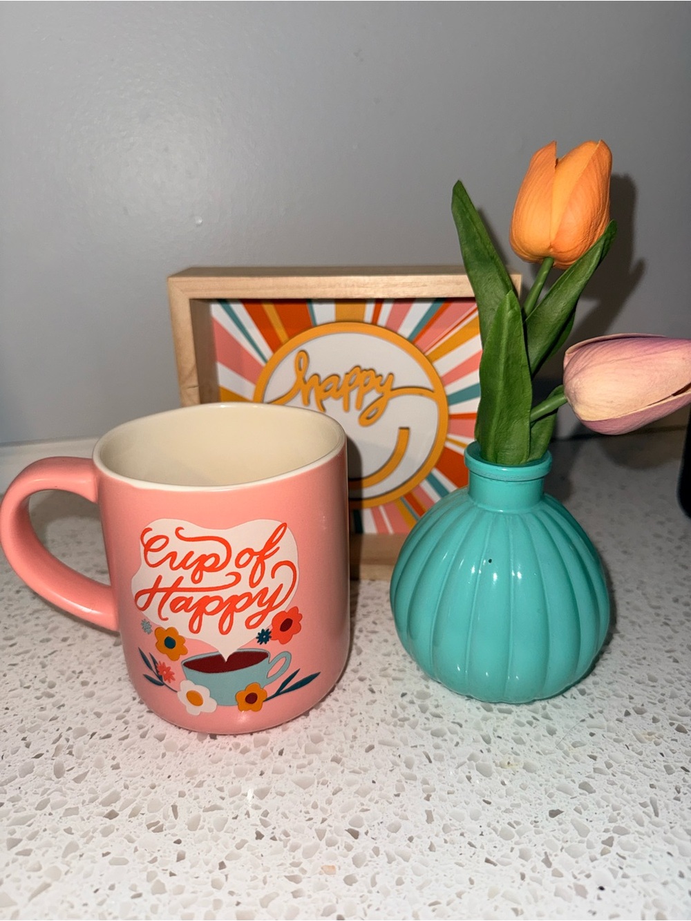 Opalhouse Pink "Cup of Happy" Ceramic Mug with Floral Motif